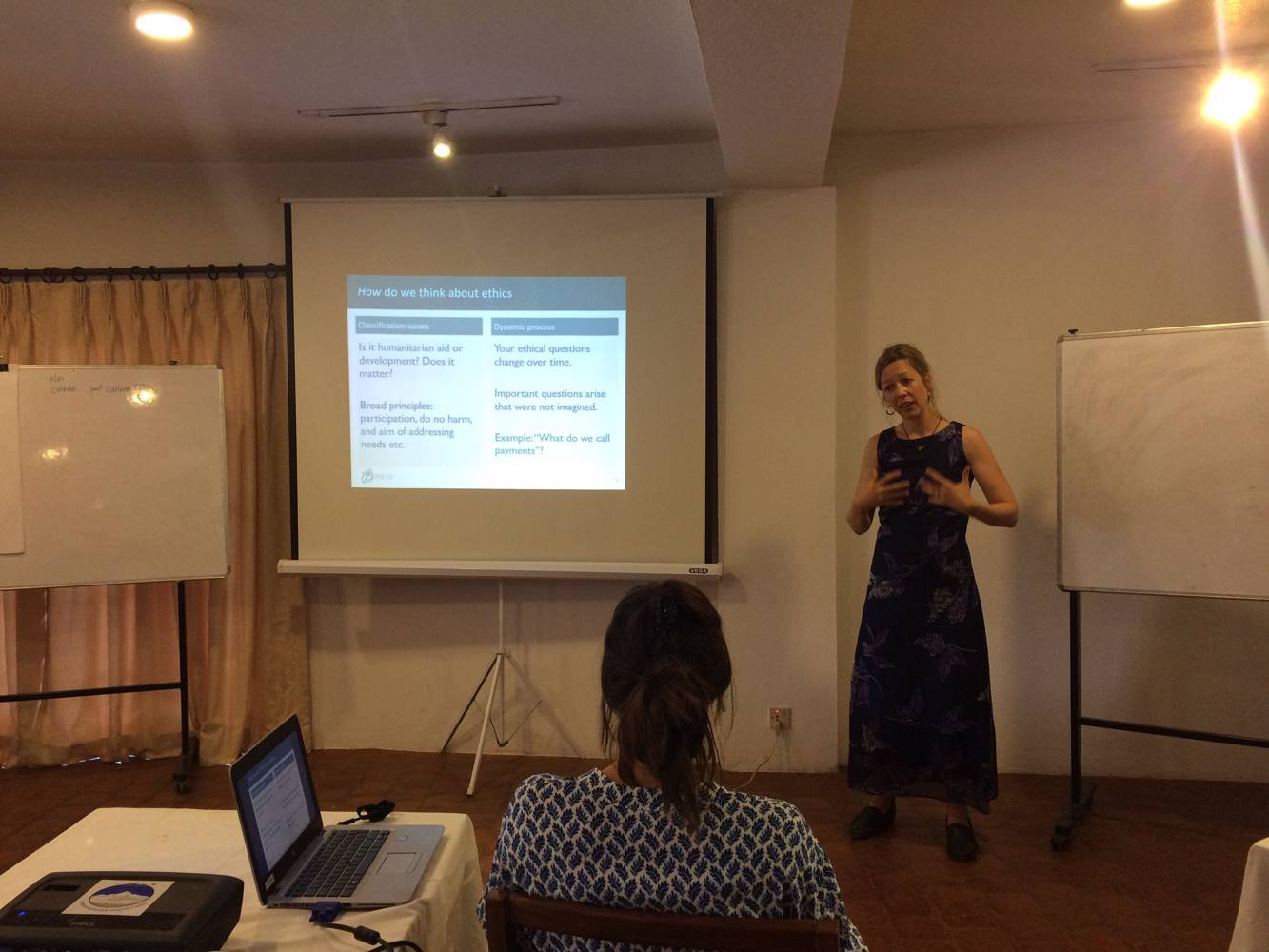 Kristin Bergtora Sandvik speaking at the DEPPS Labs humanitarian innovation workshop in Katmandu, Nepal.
